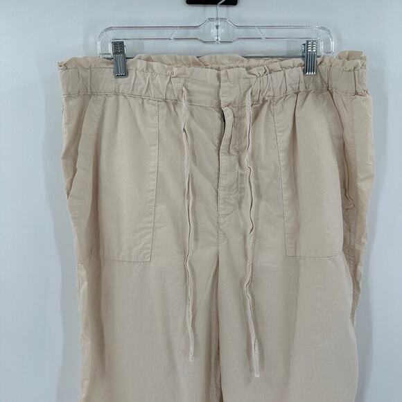 Lou & Grey Tan Cotton Elastic Drawstring Waist Pocket Cropped Pants Size Large - Picture 4 of 16